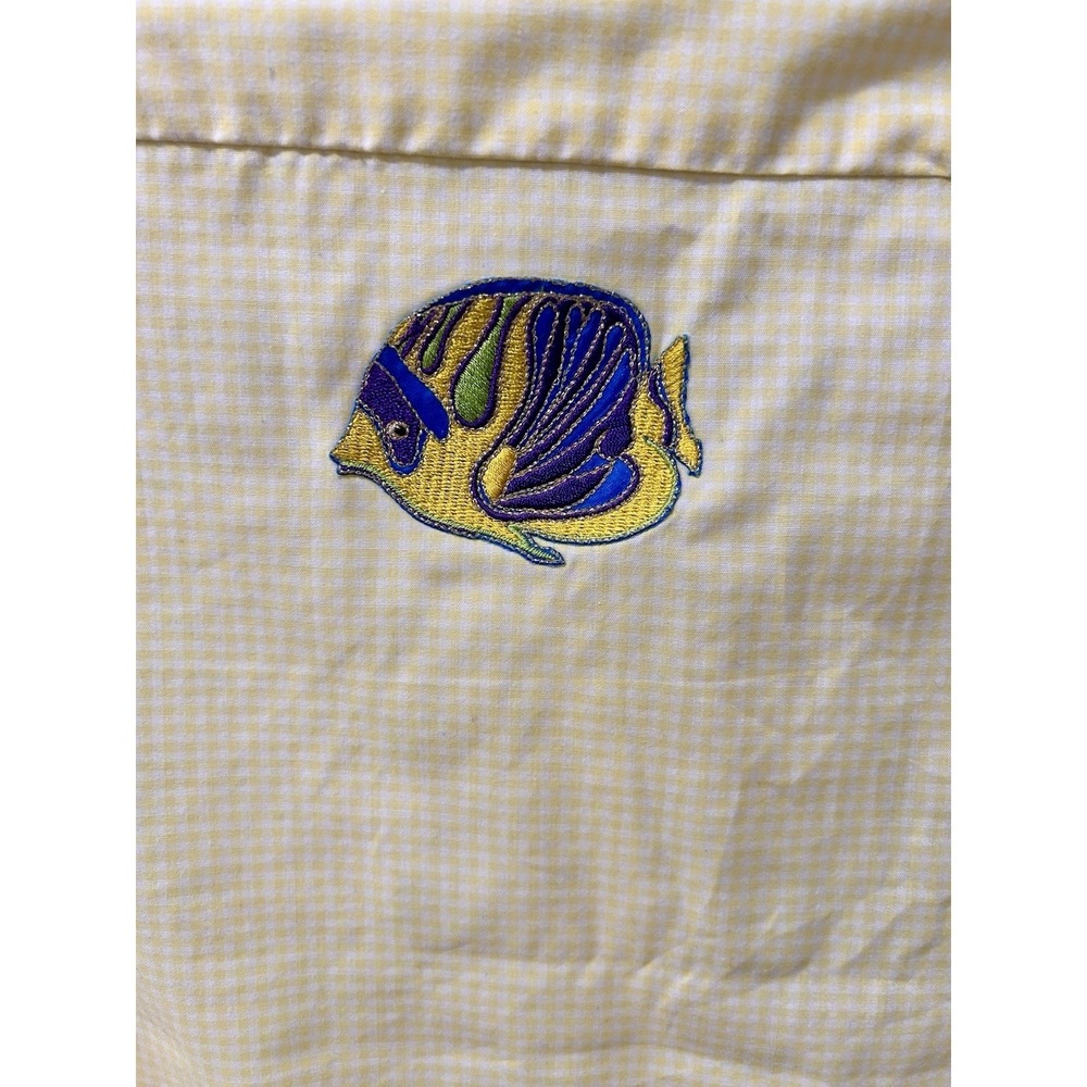 Tia Designs Pompano Beach Vintage Yellow Gingham Sea Life Appliques Small Blouse - Picture 3 of 13